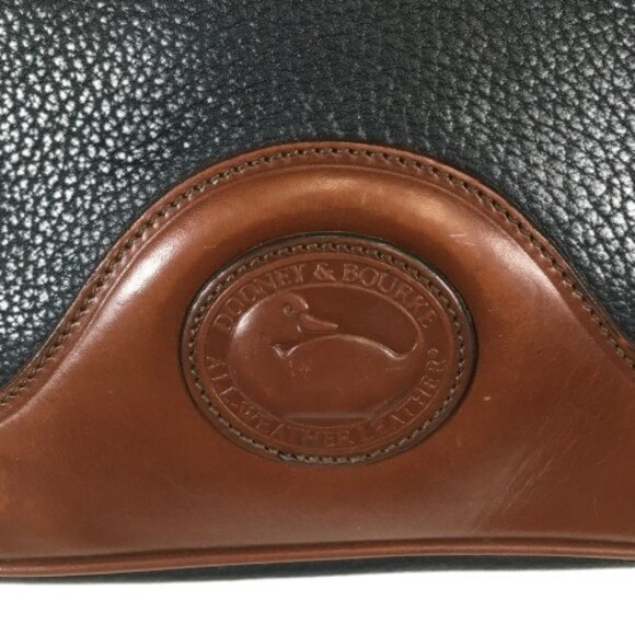 Dooney Bourke AWL Pebbled Leather Drawstring Hobo Bucket Navy Brown Shoulder Bag - Picture 15 of 16